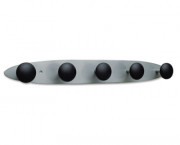 5-Peg Wall Rack, 24-7/8 x 2-1/2 x 2-7/8, Plastic, Black Metal Hooks, Silver Rack