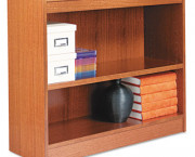 Square Corner Wood Veneer Bookcase, 2-Shelf, 35-3/8w x 11-3/4d x 30h, Medium Oak