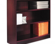 Square Corner Bookcase, Wood Veneer, 3-Shelf, 35-3/8w x 11-3/4d x 36h, Mahogany