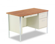 Single Pedestal Steel Desk, 45w x 24d x 29-1/2h, Oak/Putty