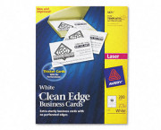 Clean Edge Laser Business Cards, 2 x 3 1/2, White, 10/Sheet, 200/Pack