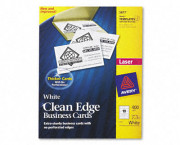 Clean Edge Laser Business Cards, 2 x 3 1/2, White, 10/Sheet, 400/Box