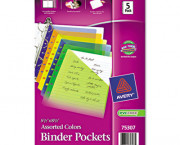 Small Binder Polypropylene Pockets, 7-Hole Punched, Assorted, 5-1/2 x 11, 5/Pk