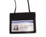 ID Badge Holder w/Convention Neck Pouch, Horizontal, 4w x 2 1/4h, Black, 12/Pack