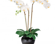 Artificial White Orchids in a Dark Brown Ceramic Pot, 27