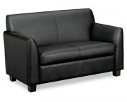 Tailored Leather Reception Two-Cushion Loveseat, 53-1/2w x 28-3/4d x 32h, Black