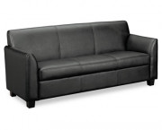 Tailored Leather Reception Three-Cushion Sofa, 73w x 28-3/4d x 32h, Black