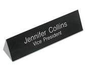 Black Marble Custom Laser White Engraved Desk Bar, 8 x 2
