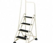Four-Step Stop-Step Folding Aluminum Handrail Ladder, Beige