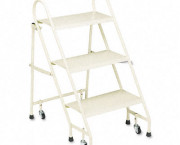 Steel Folding Three-Step Ladder w/Retracting Casters, Beige