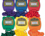 Water-Resistant Stopwatches, 1/100 Second, Assorted Colors, 6/Set