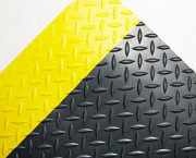 Industrial Deck Plate Antifatigue Mat, Vinyl, 36 x 144, Black/YW Border