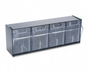 Tilt Bin Plastic Storage System w/4 Bins, 23 5/8 x 6 5/8 x 8 1/8, Black