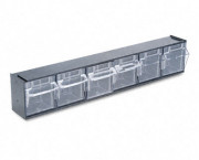 Tilt Bin Plastic Storage System w/6 Bins, 23 5/8 x 3 5/8 x 4 1/2, Black