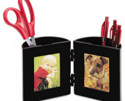 Pencil Cup with Photo Frames, 4 dia. x 4, Black