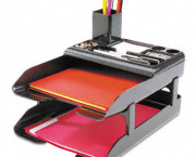 Corporate Desk Tray Set, Two Tier, Plastic, Metallic Black