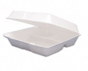 Carryout Food Containers,Foam Hinged 3-Compartment,8-3/8x7-7/8x3-1/4,200/Carton