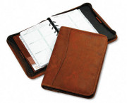 Aviator Cowhide Leather Zippered Organizer Starter Set, 5-1/2 x 8-1/2, Dark Tan