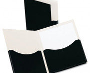 Double Stuff Gusseted 2-Pocket Laminated Paper Folder, 200-Sheet Capacity, Black