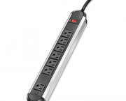 Seven-Outlet Power Strip, 125V, 12ft Cord, 14-1/4 x 2-1/8 x 1-3/4, Black/Silver