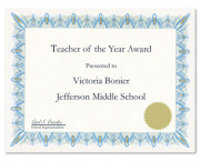Award Certificates w/Gold Seals, 8-1/2 x 11, Unique Blue Border, 25/Pack