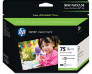 75 Series Ink Cartridge/Photo Paper Value Pack w/100 Glossy 4 x 6 Sheets