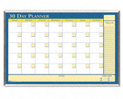 30-Day Wall Planner, Laminated, 32 x 21 1/2, Blue/White/Yellow/Silver