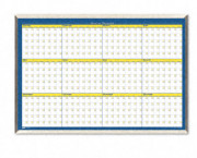 12-Month Planner, Laminated, 32 x 21 1/2, Blue/White/Yellow/Silver