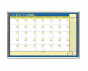 30-Day Wall Planner, Laminated, 40 x 26, Blue/White/Yellow/Silver