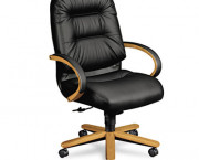 2190 Pillow-Soft Wood Series Executive High-Back Chair, Harvest/Black Leather