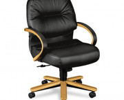 2190 Pillow-Soft Wood Series Mid-Back Chair, Harvest/Black Leather