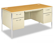 Mentor Series Double Pedestal Desk, 60w x 30d x 29-1/2h, Harvest/Putty
