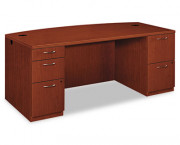 Park Avenue Laminate Double Pedestal Bow Front Desk, 72w x 36d, Henna Cherry