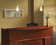 Sorrento Series Reception Desk Counter with Wood Veneer Top, Bourbon Cherry