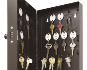 Hook-Style Key Cabinet, 28-key, Steel, Black, 11 1/2