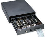 Compact Steel Cash Drawer w/Spring-Loaded Bill Weights, Disc Tumbler Lock, Black