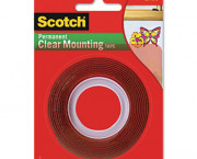 Double-Sided Mounting Tape, Industrial Strength, 1 x 60, Clear/Red Liner