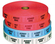 Admit-One Ticket Multi-Pack, 4 Rolls, 2 Red, 1 Blue, 1 White, 2000/Roll